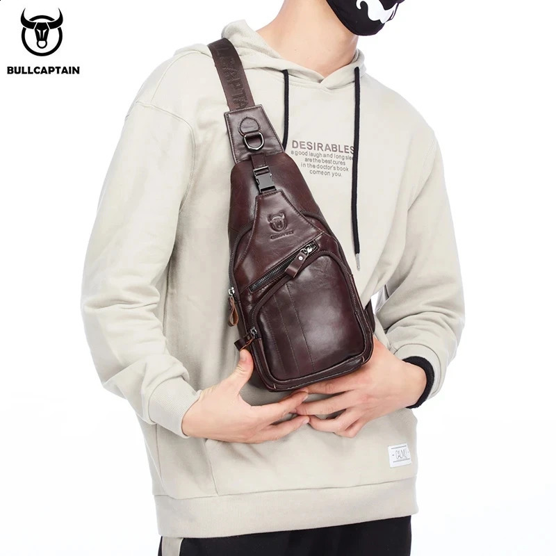BULLCAPTAIN Bag Genuine Leather Chest Bag Mens Fashion Style Casual Straddle Bag Business Large Capacity Leather Mens Luggage 250327