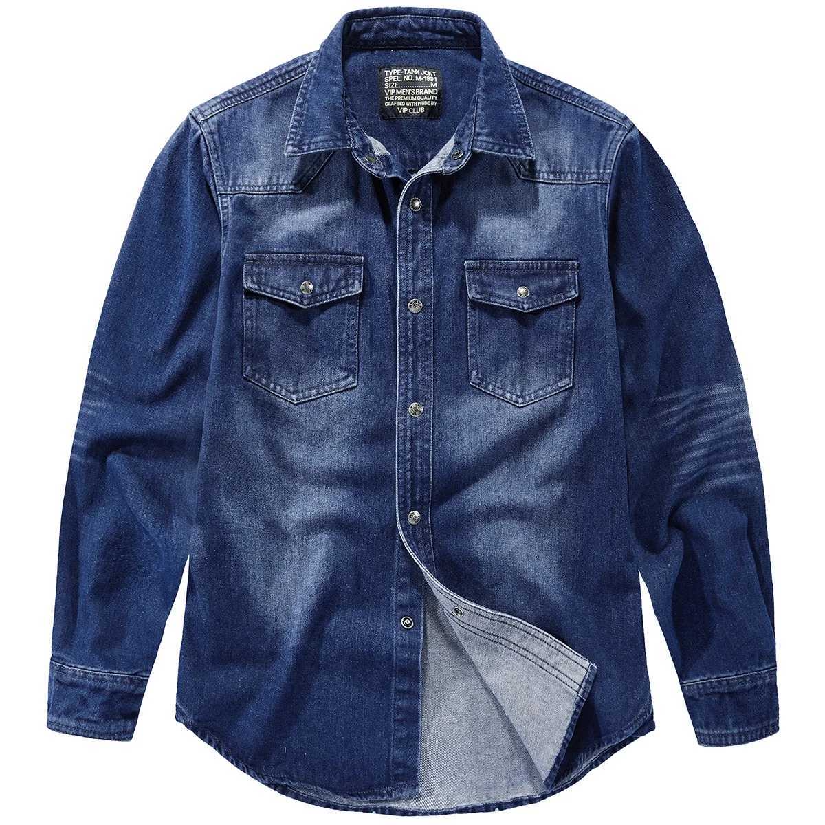 Denim Long Sleeve Shirt Large Luxury Mens Clothing Casual Mens Spring Clothing Collar Open Back Retro Shirt Coat X250329