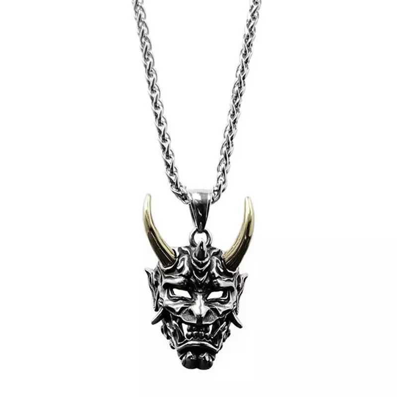 Mens retro grimace mask pendant necklace exquisite punk hip-hop personality unique design necklace jewelry Halloween gift Y250329