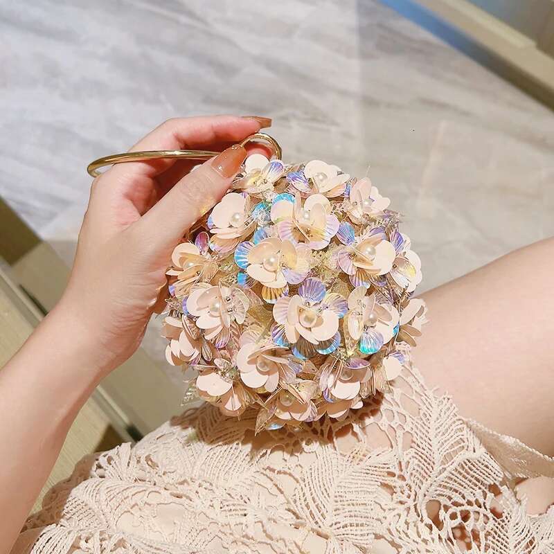 Mini Sequin Wer Evening Bag, Elegant Dinner Clutch Purse, Formal Round Banquet Handbag For Wedding Party Prom