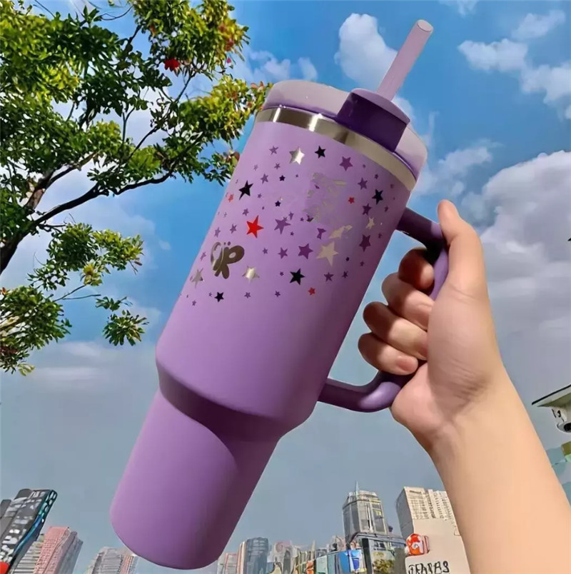 US STOCK 40oz TUMBLER Blue Magnolia Wickde- Evil Pink Stainless Steel Tumbler with Silicone Handle Lid and Straw Cups Mug Target water bottles