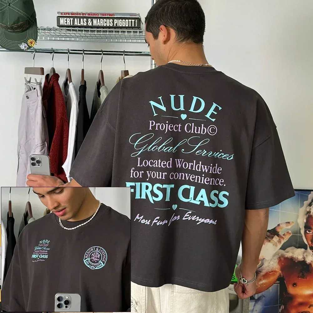 2025 New Hot Sale Trendy Printed Nude Project Men Women Vacation Designer T-shirt Brands Street Short Sleeves Top X250329