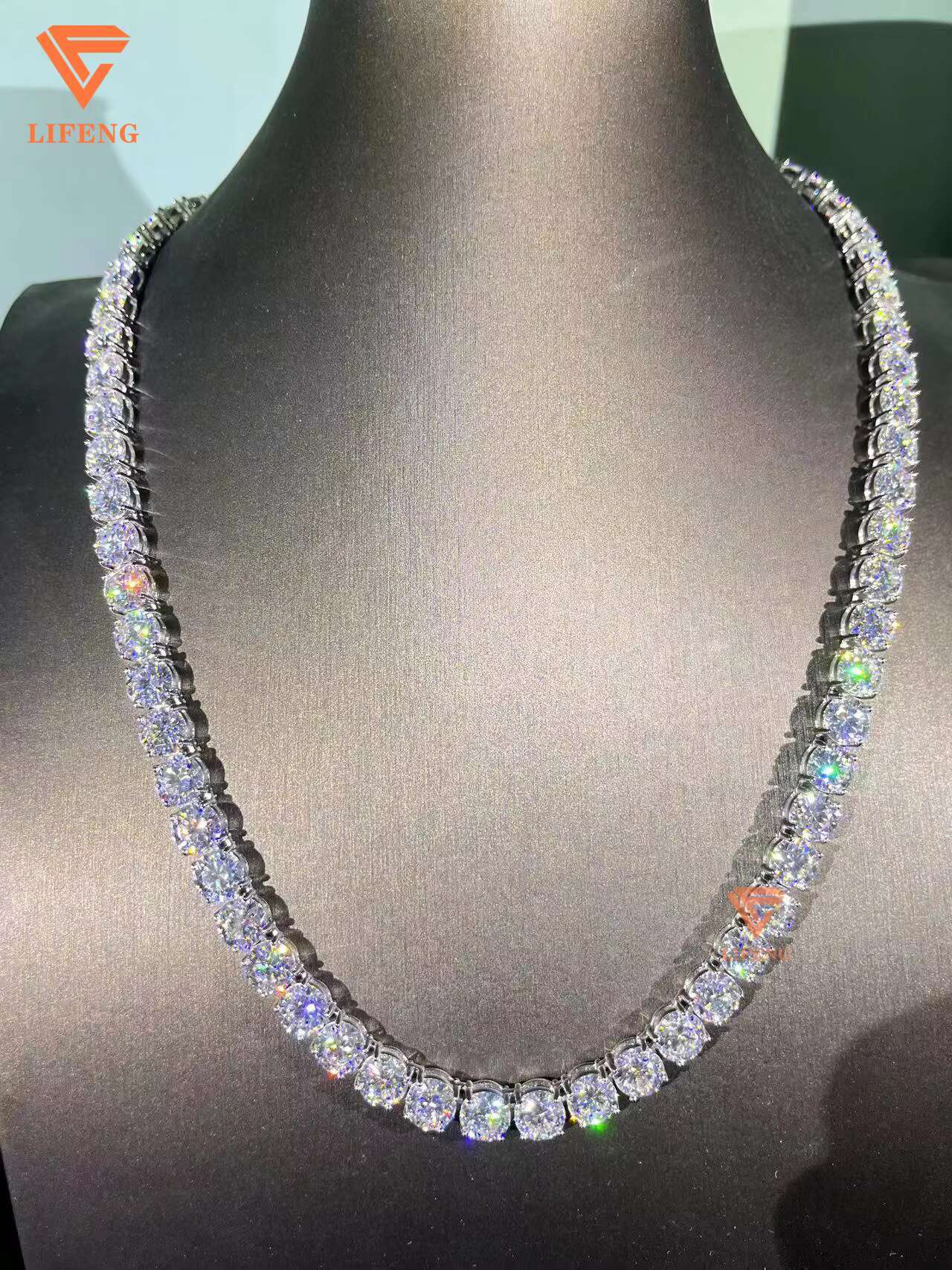 Lifeng Jewelry Ice Out Hiphop Tennis Chain Necklace 8mm VVS Moissanite Sterling Silver Diamond Bling White Gold Necklace