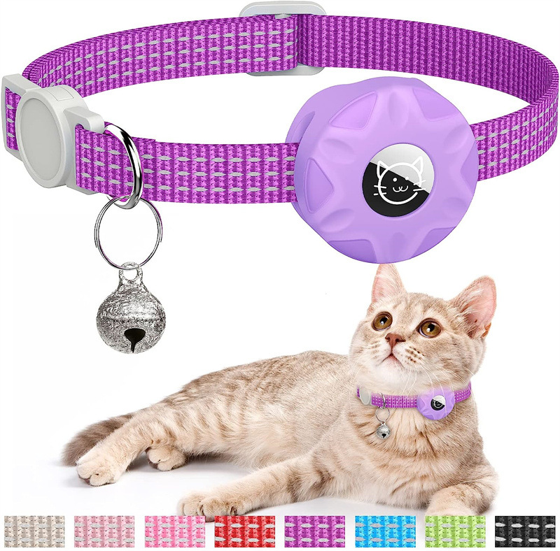 Apple AirTag Cat/Dog Collar with Silicone Case, Triple Reflective Stripes & Bell - Anti-Lost Pet Tracker Holder, Durable GPS Tracking Collar Accessori