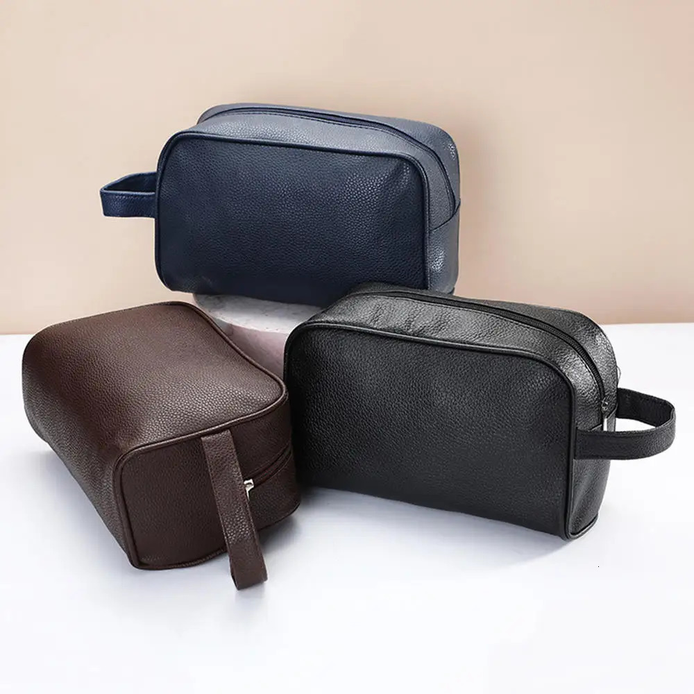 Men Travel Cosmetic Bag Zipper Makeup Bags PU Leather Travel toiletry bag Cosmetics Organizer Storage Pouch Large Capacity 250328