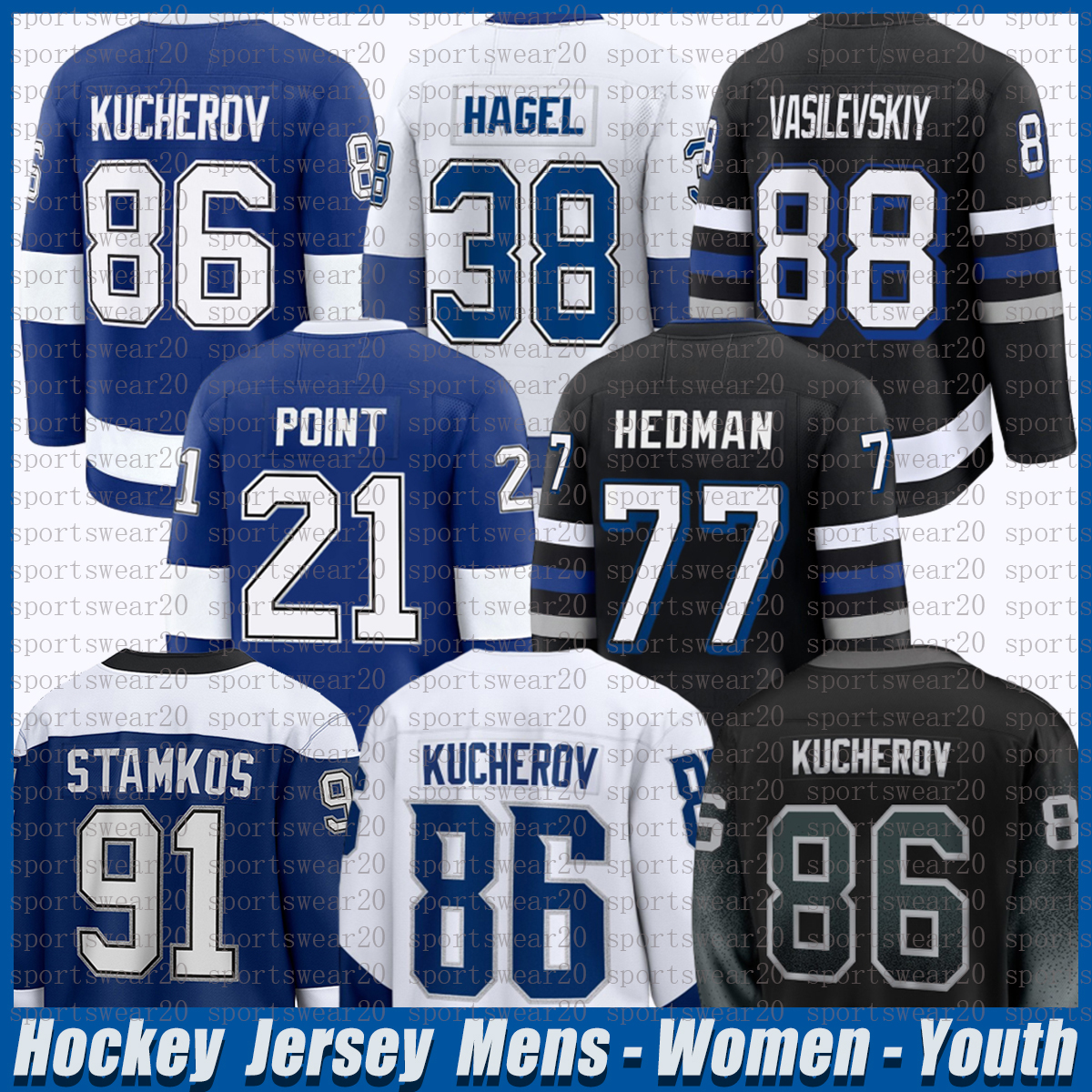 #86 Nikita Kucherov Jersey Tampa Bay Hockey Jersey Lightning Jersey #38 Brandon Hagel #21 Brayden Point #77 Victor Hedman #88 Andrei Vasilevskiy Jerseys