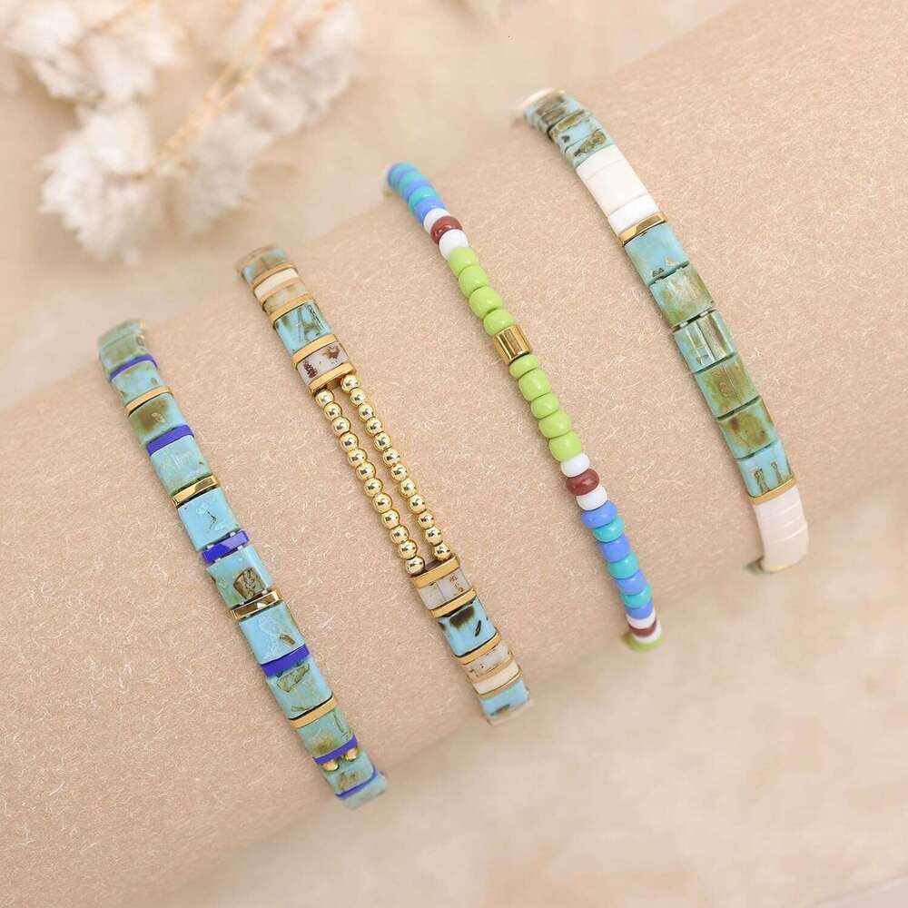 Tila Flat Seed Stack Bracelets Set for Women, Boho Handmade Miyuki Glass Colorful Beads Friendship Stretch Bracelet Holiday Prom Jewelry Gift.