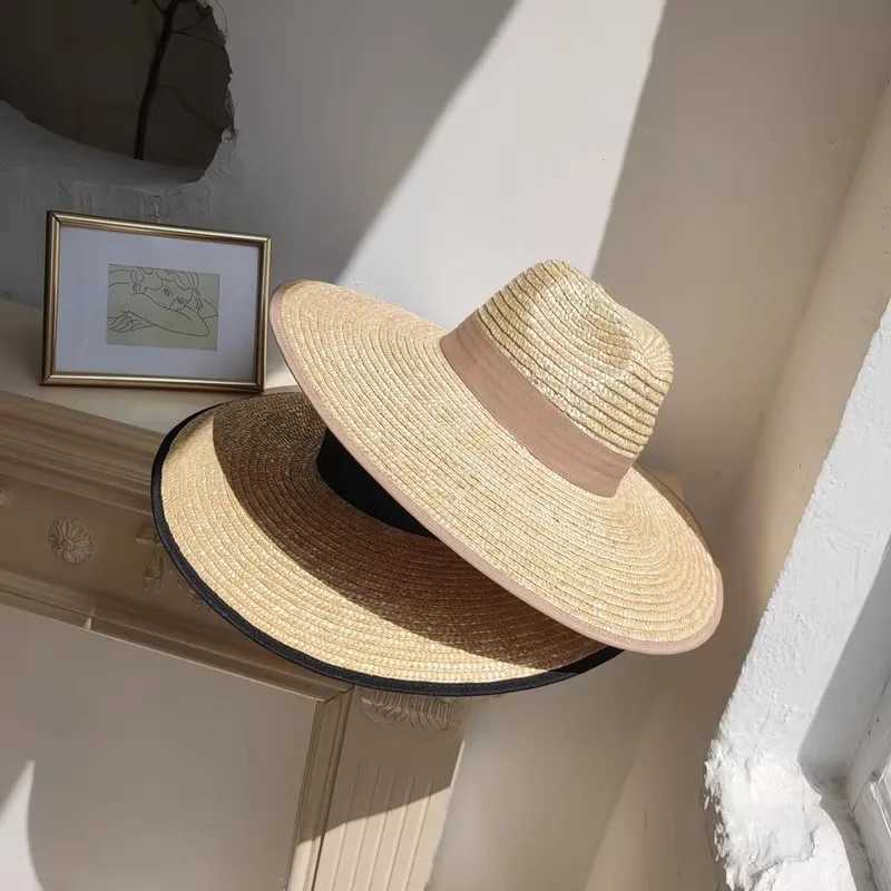 Summer straw hat with wide brim straw hat with straw bow edging for seaside travel sun hat sbreros para el sol X250329