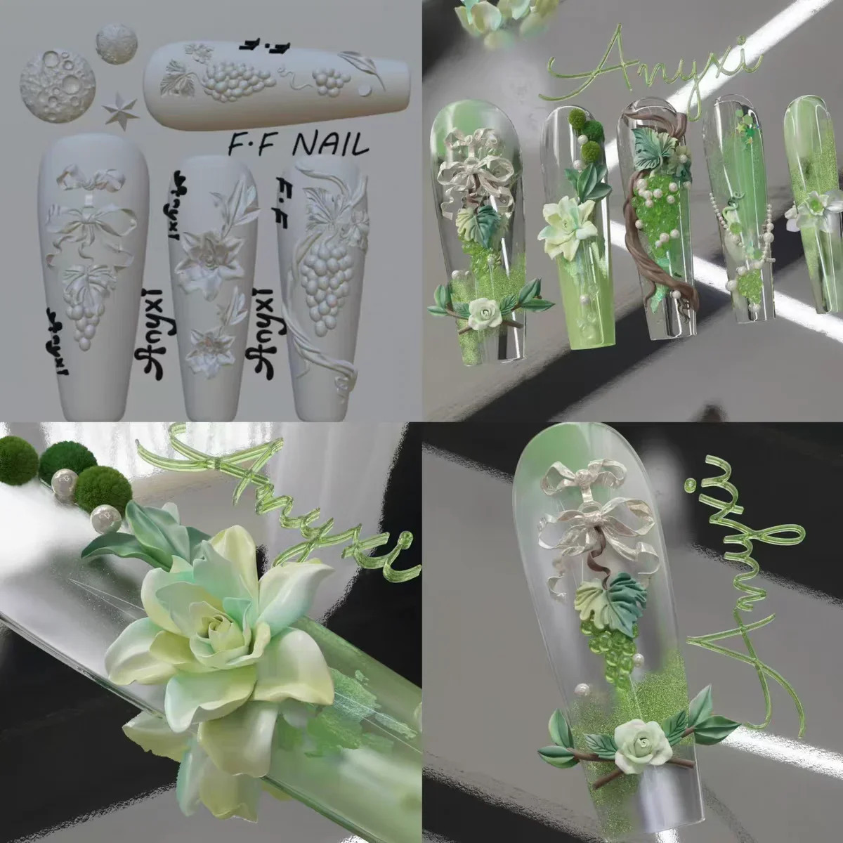 1pc Ripple Lotus Koi Mushroom Ice Flower 3D Acrylic Mold Nail Art Decorations Nails DIY Silicone Nails Mold 250328