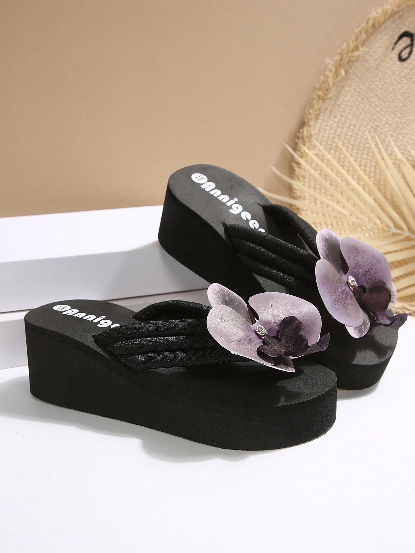 Chic Ladies' Wedge Footwear with Flower Accents