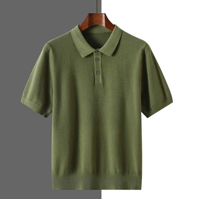 Summer new 100% pure cotton mens polo shirt collar business casual solid color T-shirt knitted top. W250329