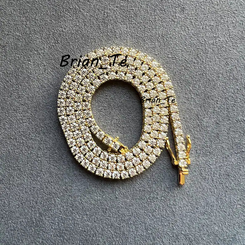 Hot Sale 3MM Moissanite Tennis Necklace 925 Silver Yellow Gold VVS Moissanite Diamond Necklace Passes Diamond Tester