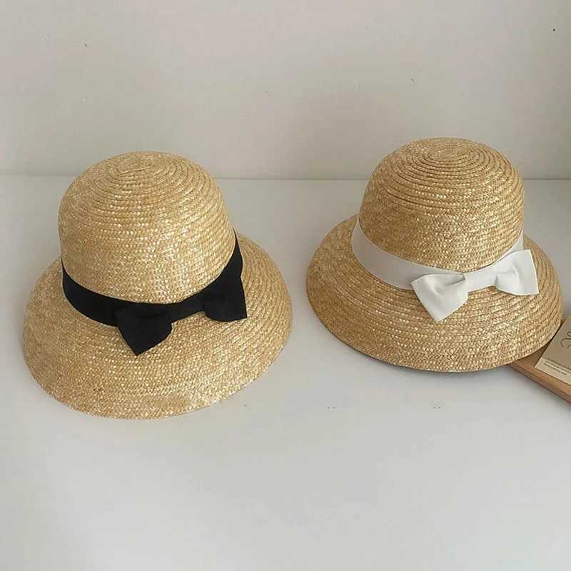Handmade womens Cloche hat natural wide Brim summer hat ribbon bow ladies fine grass hat Kentucky Derby UV beach hat outdoorXJ250329
