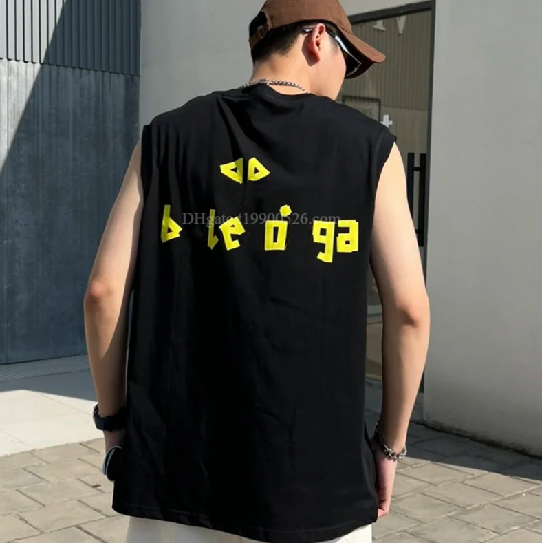 European American men women Paris Letter Print Sleeveless Tank Top | Unisex Summer Cotton Tee | European Fashion Essential (Black/White/Multi-Style) M-XXXL T-Shirts tops