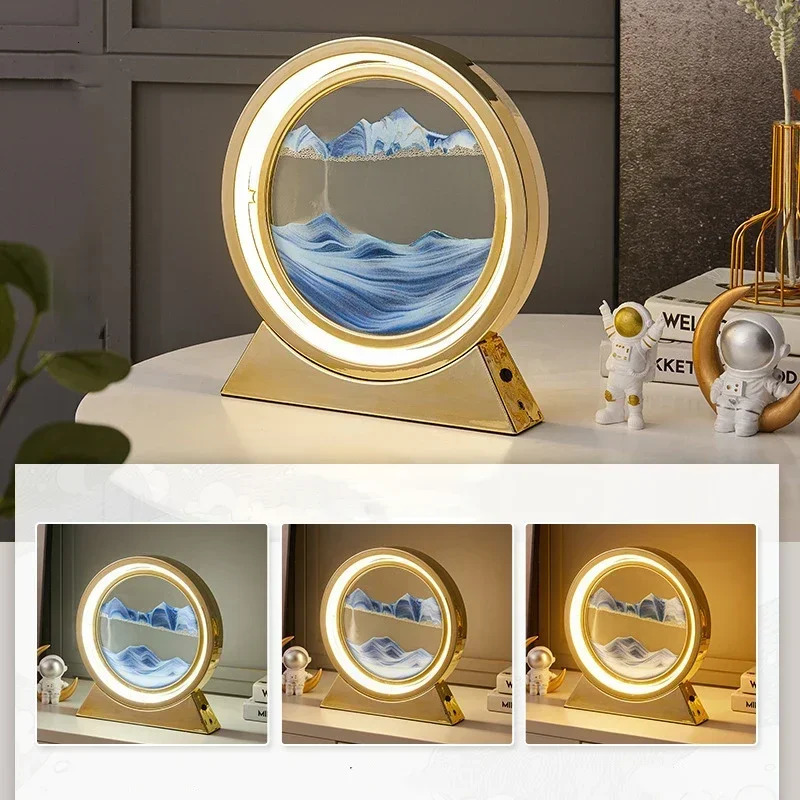 LED Moving Sand Art Table Lamp Quicksand Night Light 3D Sandscape Hourglass Bedside Lamps Flowing Sand Painting Home Decor Gifts 250328