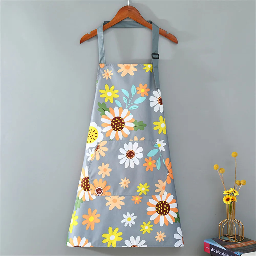 Cute Flower Kitchen Household Oil-Proof Cooking Apron For Women Children Men Kitchen Waterproof Adult Coffee Baking Accessories 250328