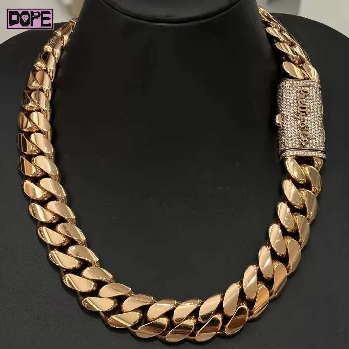 Hiphop 20mm Sier Gold Monaco Custom VVS Moissanite Clasp Plain Cuban k Chain
