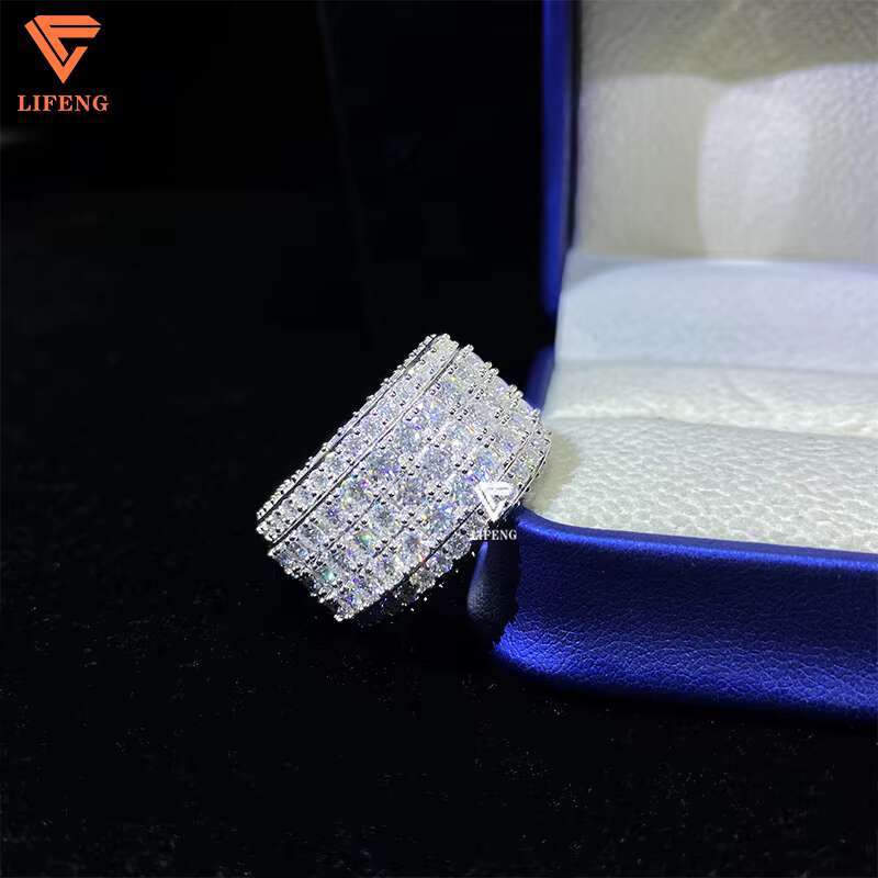 Luxury 5-Row Moissanite Ring 10k Solid Gold With 925 Silver Hip Hop Band Fashion Jewelry for Men-Passes Diamond Test Gift