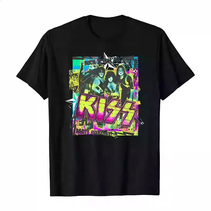 2025 Men and Womens KISS Band Rock Oversize Loose Cotton Round Neck Punk American Retro Mens Short Sleeve T-shirt 250324