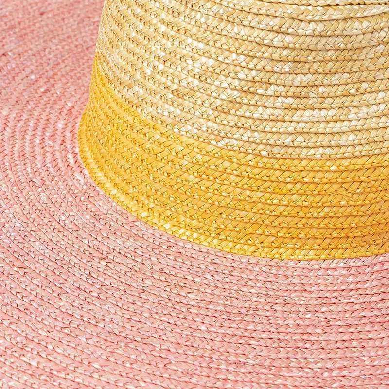 Wens Summer Beach Hat w 3 Tones Wheat Straw Hat Outdoor Wide Brim Sun Hat Jazz Top Panama Hat Stage Performance Hat X250329