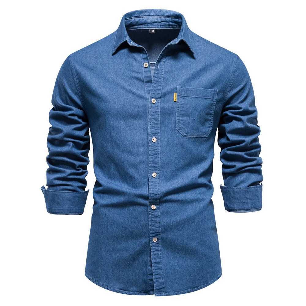 New autumn cotton denim mens long sleeved solid color casual slim fit shirt mens designer clothing mens denim shirt X250329