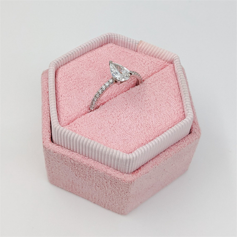 Jewelry 0.6 Carat Solitair Pear Cut Ring 14K 18K Solid Gold Half Set Lab Grown Diamond Engagement Ring For Women CVD HPHT Diamond Customize Ring