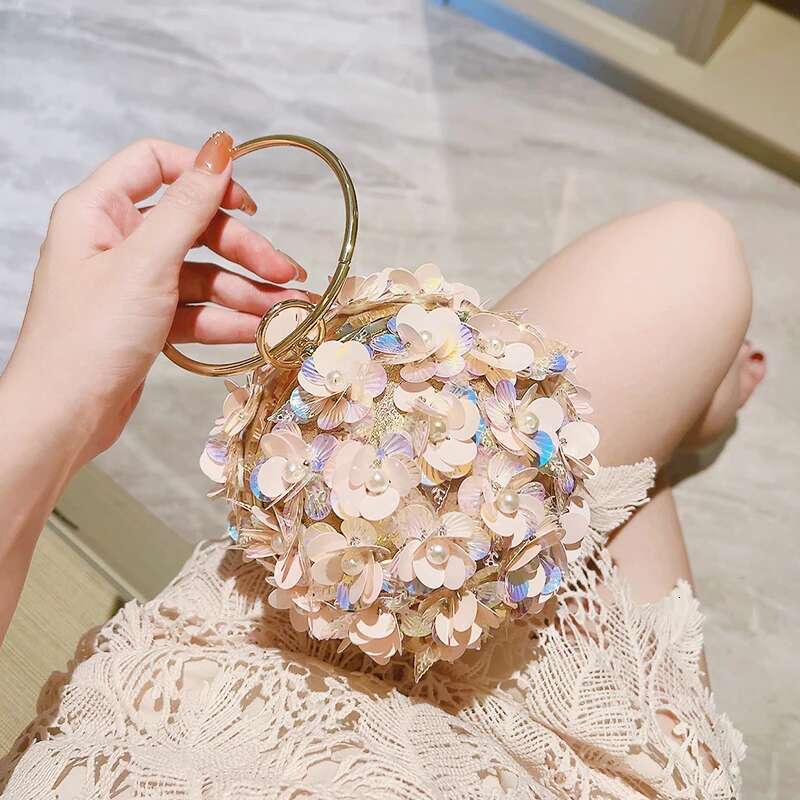 Mini Sequin Wer Evening Bag, Elegant Dinner Clutch Purse, Formal Round Banquet Handbag For Wedding Party Prom