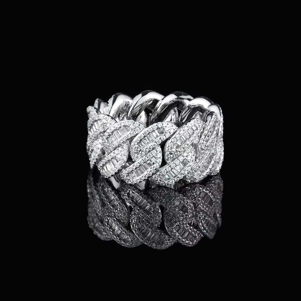 Custom Rings Baguette Luxury VVS Moissanite 18K Gold Plated Silver Iced Out Hip Hop Rings Men