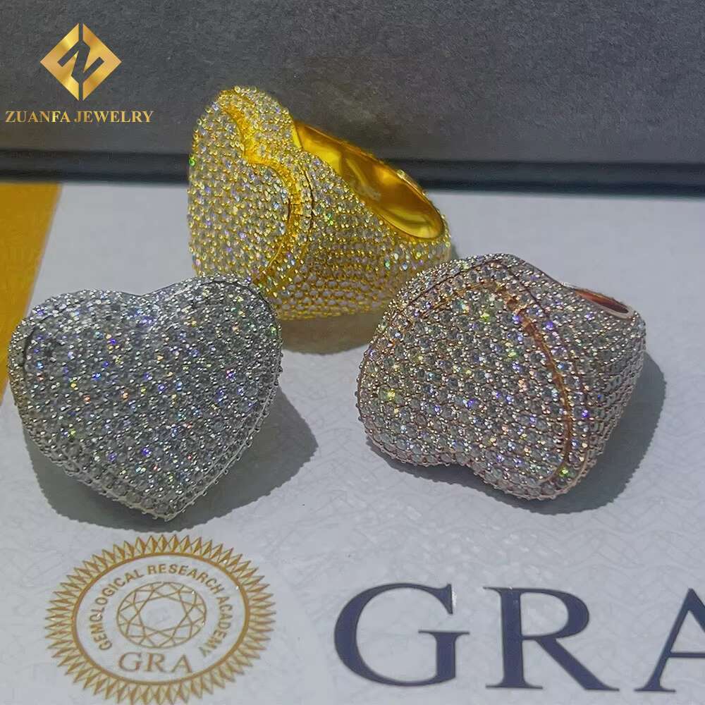 Hip Hop Ring Hot Sale 925 Sterling Silver Heart Iced Out Moissanite Diamond Ring