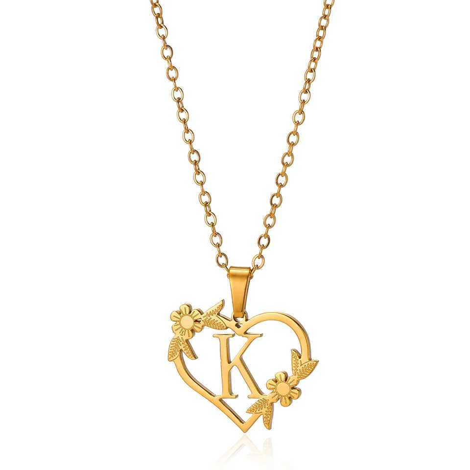 Female Heart Initial Letter Necklace Gold Stainless Steel Chain A-Z Letter Pendant Necklace Birthday Jewelry Gift Y250329