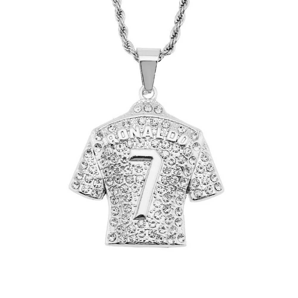Hip Hop Mens Football Necklace 7 Pendants Stainless Steel Chain Ice Sparkling Rhinestone Necklace Sports Jewelry Gift Y250329