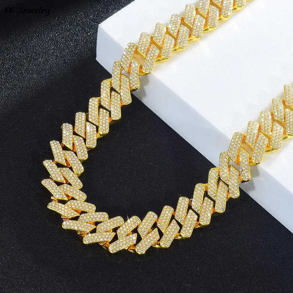 20mm Cuban Chain Mens Ice Out Necklace Cross Set Cubic Zirconia Big Hip Hop Jewelry Y250329