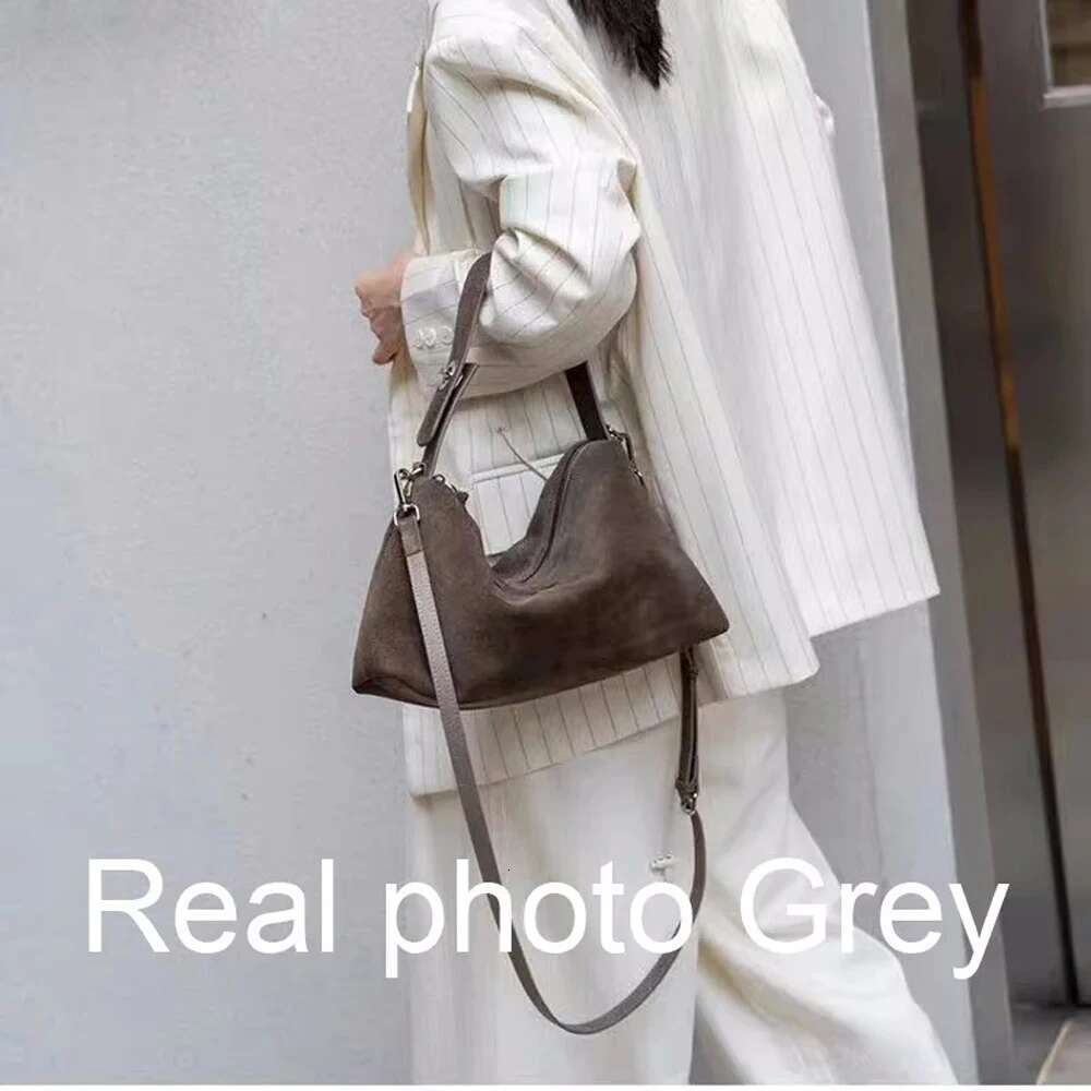 Brown Roomy Big Boston Tote Simple Autumn Winter Colletion Grey Soft Matte Suede Cow Leather Women's Handbag Shoulder Bag