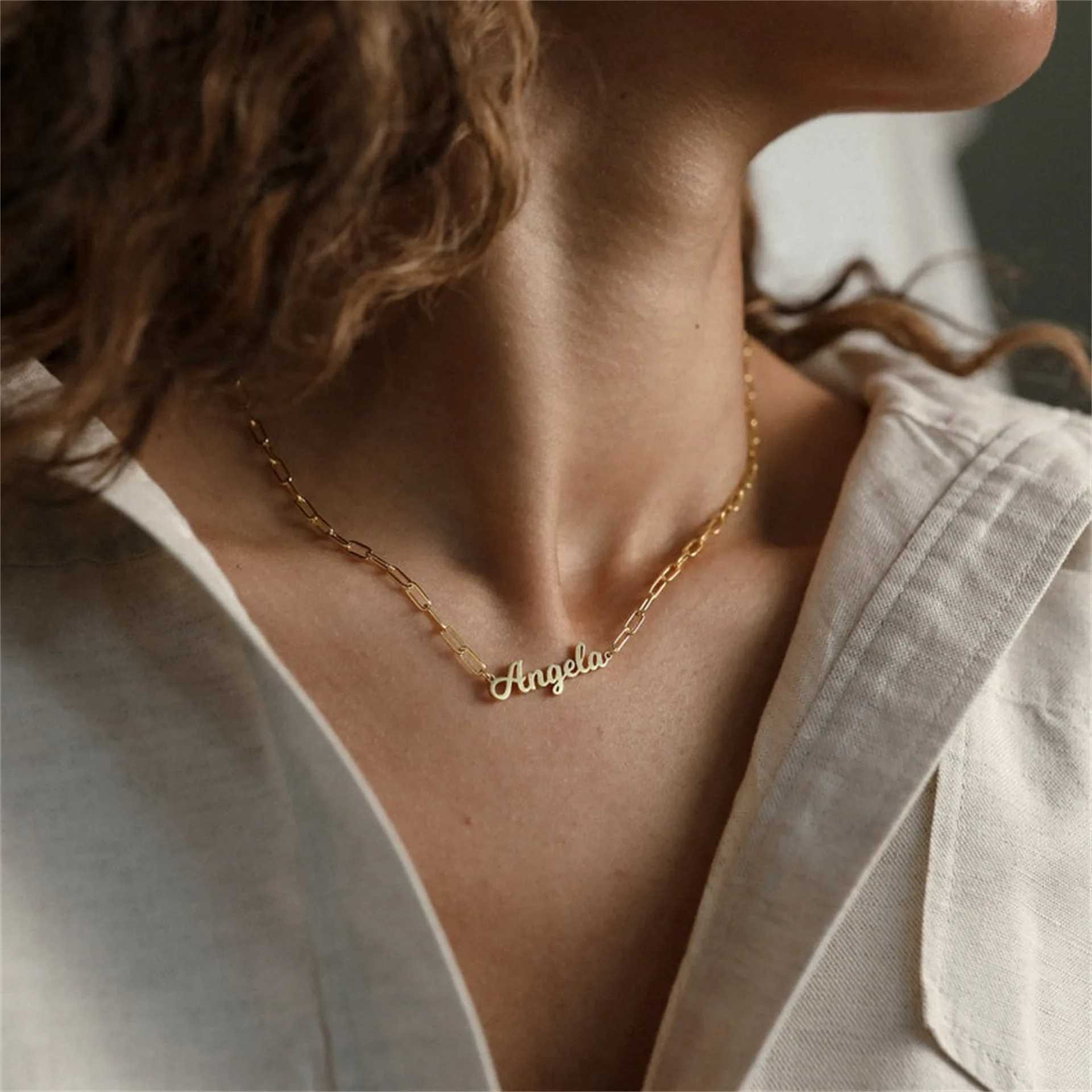 Trendy Name Custom Necklace Personalized Golden Choker for Women Men Stainless Steel Pendant Customized Jewelry Dropshipping Y250329