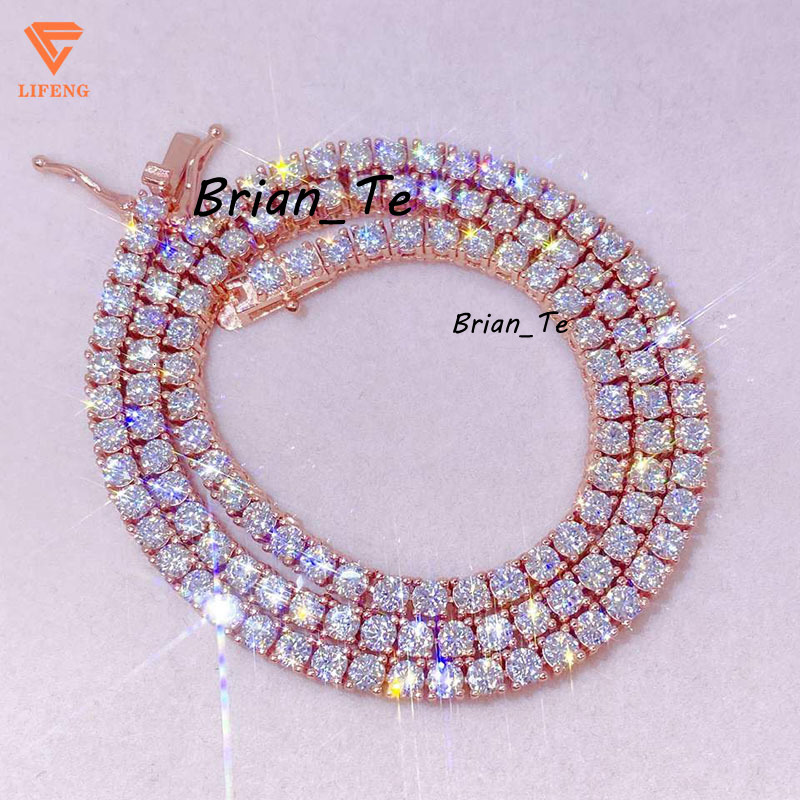 5 mm Hip Hop Tennis Chain Necklace for Women 925 Sterling Silver Chain VVS Moissanite Diamond Rose Gold Tennis Chain