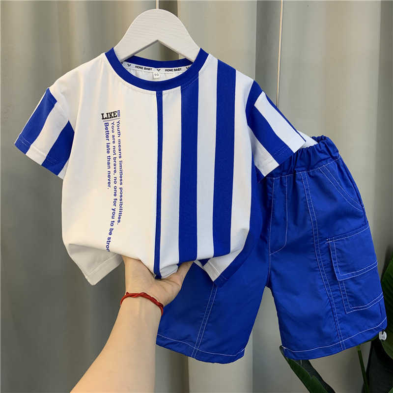 Spring Autumn Children Boys Summer Suit 25 New Children Handsome Net Red Clothes Boys Summer Short Sleeve Shorts Two Sets Y250329