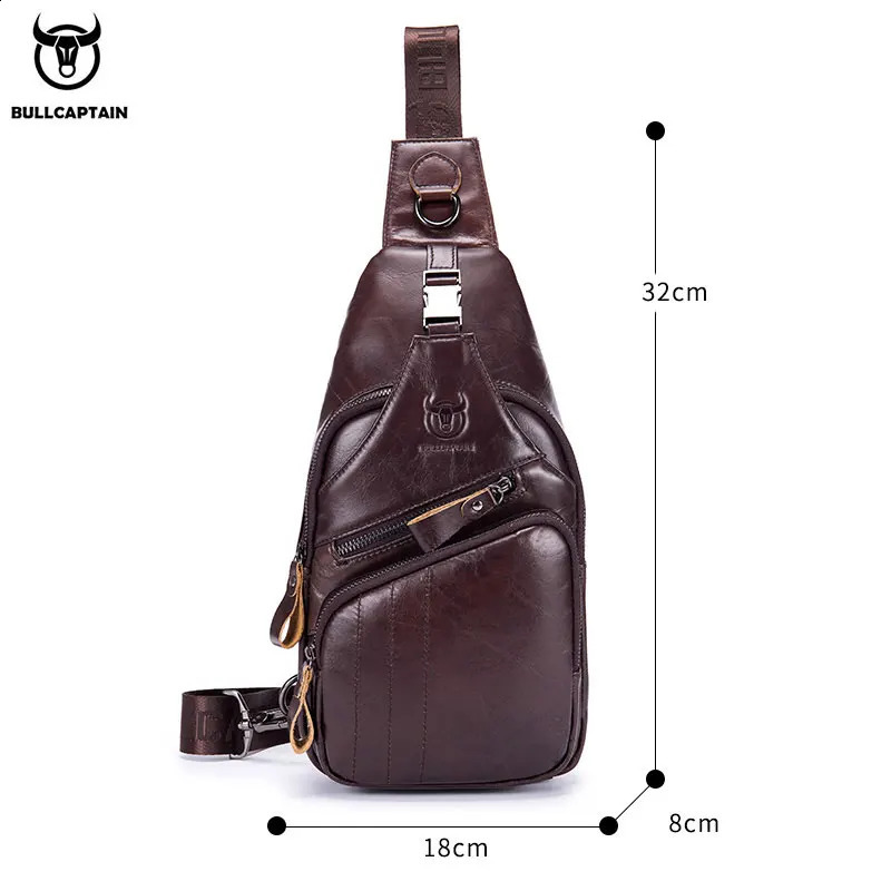 BULLCAPTAIN Bag Genuine Leather Chest Bag Mens Fashion Style Casual Straddle Bag Business Large Capacity Leather Mens Luggage 250327
