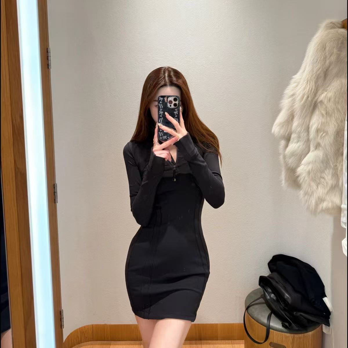 Womens DF Yoga Dresses Yoga Outfit Ladies Cheerleaders One Piece Dress Jacket Gym Long Sleeve Pants Lining Workout