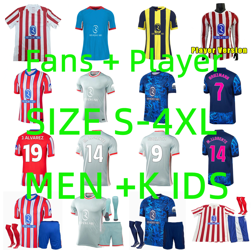 24 25 26 Atletico Madrids J.ALVAREZ soccer jerseys Player version 2025 2026 M.LLORENTE DE PAUL GRIEZMANN GIULIANO KOKE SORLOTH Correa football shirt men kids uniforms