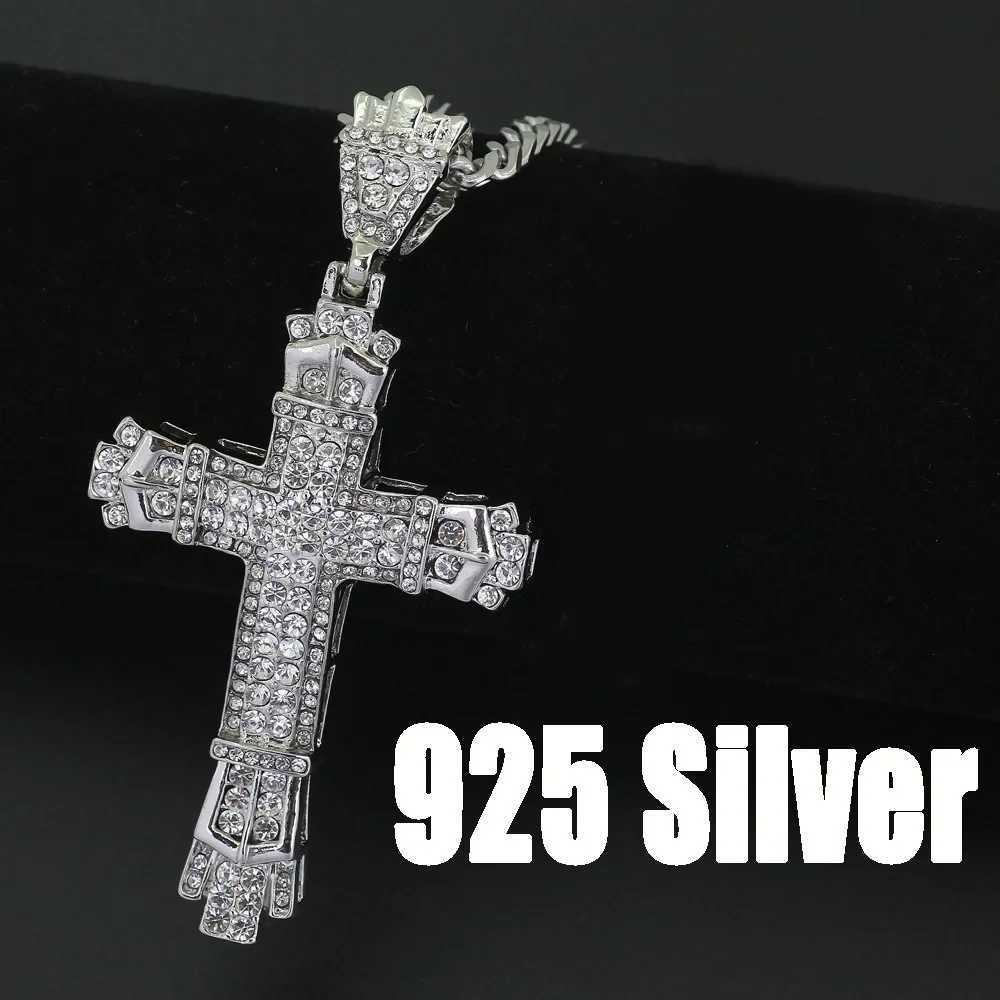 Hip Hop Cross Pendant Necklace Fully Covered with Cubic Zircon Rope Chain Ice Sparkling CZ Womens Jewelry Y250329