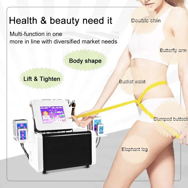 Upgrade Model 6 in 1 Cavitation Body Sculpting Hip Lifting Non-invasive Fat Dissolving Slimming Machine RF Vacuum Lipolaser Physiotherapy Skin Care