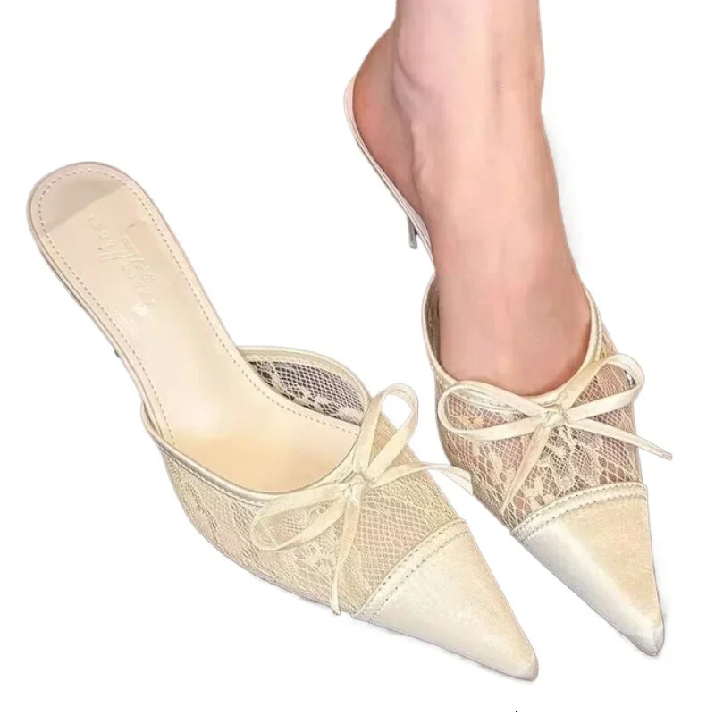 Womens Shoes Closed Toe Womens Slippers Fashion Butterfly-knot Dress Slippers Women Summer Solid Heels Women 250327