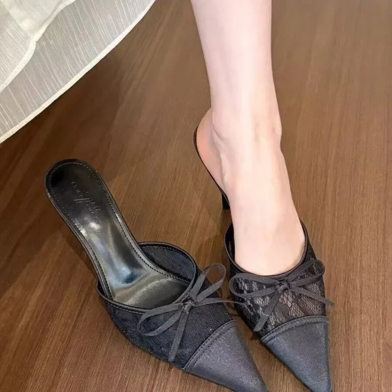Womens Shoes Closed Toe Womens Slippers Fashion Butterfly-knot Dress Slippers Women Summer Solid Heels Women 250327
