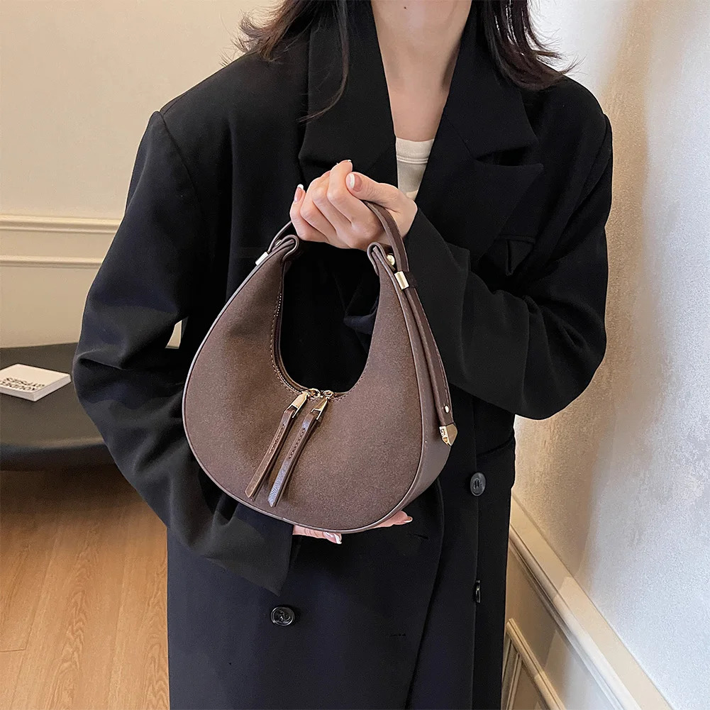 Suede Bag Women Faux Suede Shoulder Bag Small Purse for Women Clutch Hobo Tote Handbag With Double Zipper Closure Top Handle Bag 250328