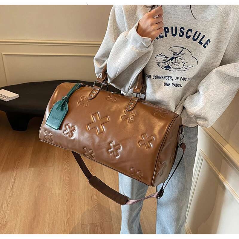 Women's Travel Duffle Fashion PU Leather Gym Fiess Yoga Lage Boston Handbag Outdoor Sports Suitcase Shoulder Tote Bag