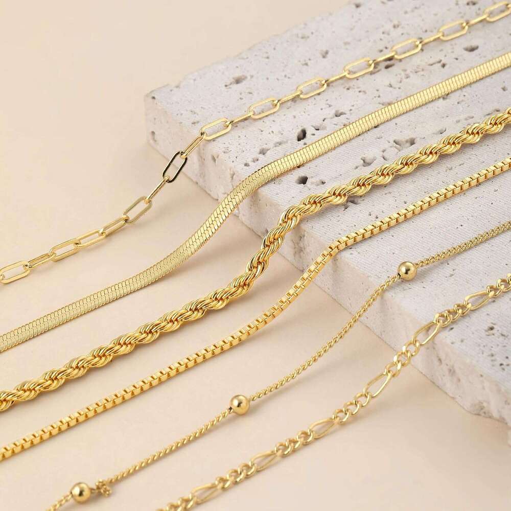 14K Gold Bracelets Sets Dainty Herringbone Jewelry Stackable Figaro Paperclip k Chain Cute Anklet Bracelet Pack for Women