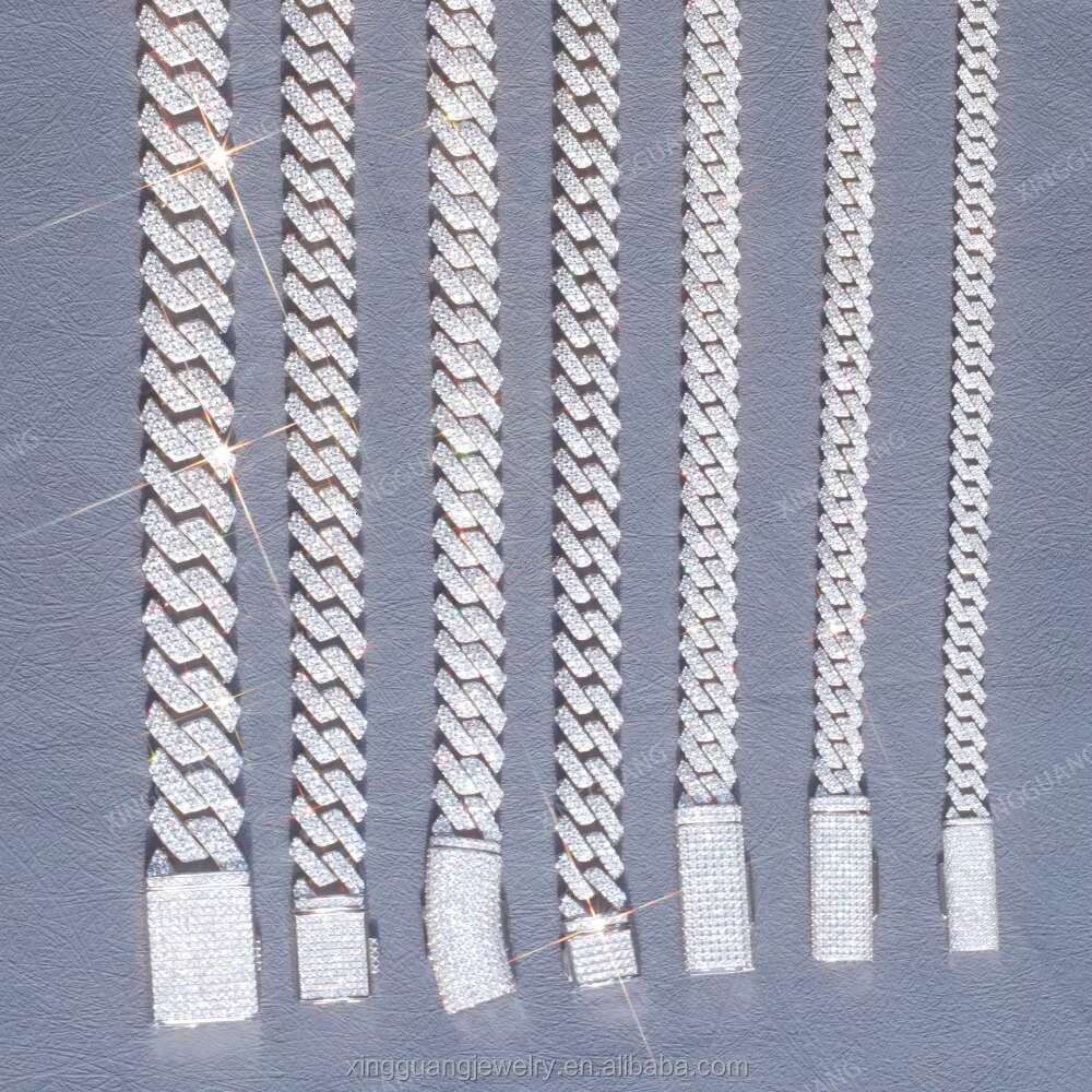 RTS 100% Passed Dia Test Hot Popular k Chain 2rows 8mm to 15mm VVS Moissanite S Sier Cuban Hip Hop Necklace