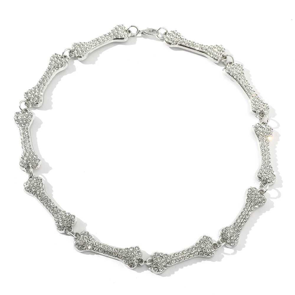 Fashion Ins style shiny rhinestone border necklace for women Gothic punk jewelry hip-hop bone necklace gift Y250329