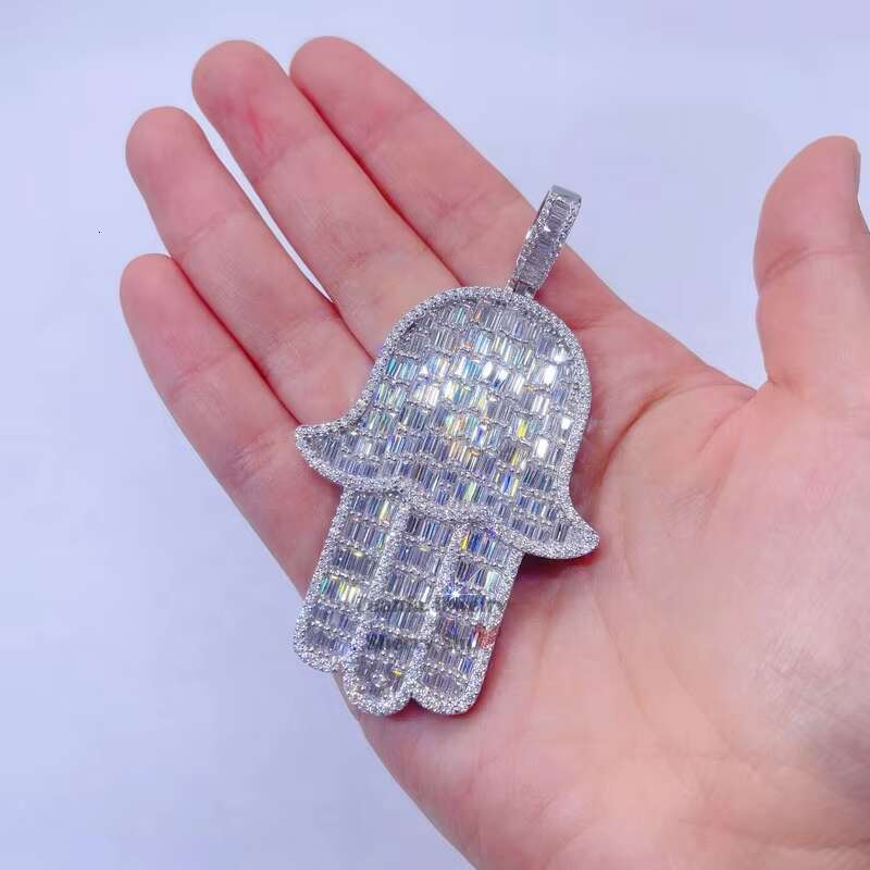 Sterling Silver 925 Rapper Jewelry Custom Made Vvs Moissanite Iced Out Hip Hop Hamsa Pendant