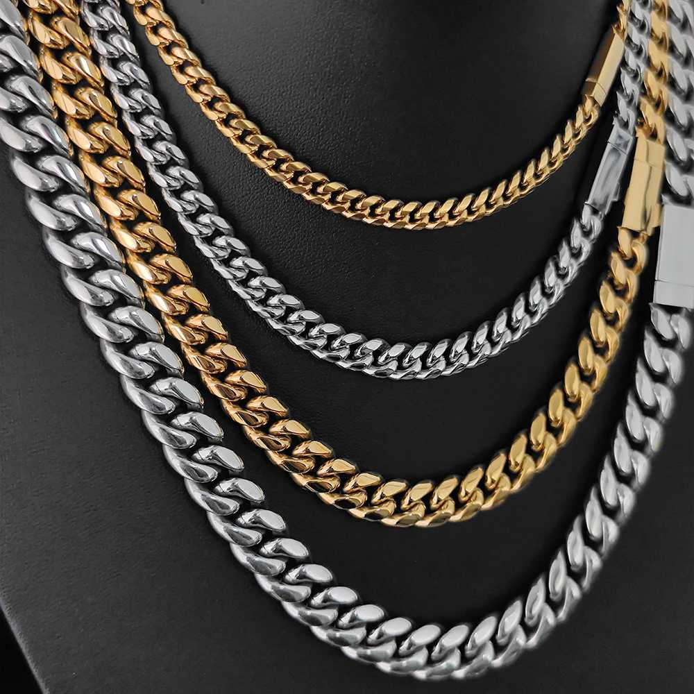 6mm 8mm 10mm 12mm Hip Hop Cuban Chain Necklace Fashion Jewelry Stainless Steel Chain Mens Gift Y250329